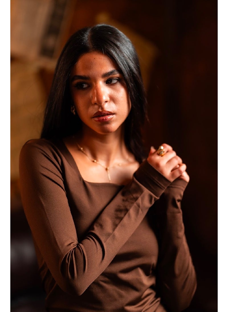 كنزه توب بيزك كم طويل برقبة مربعة - Image 2